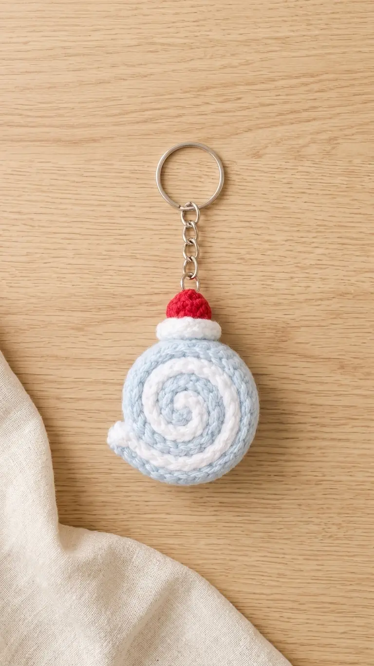 Blue Raspberry Roll Crochet Keychain front view