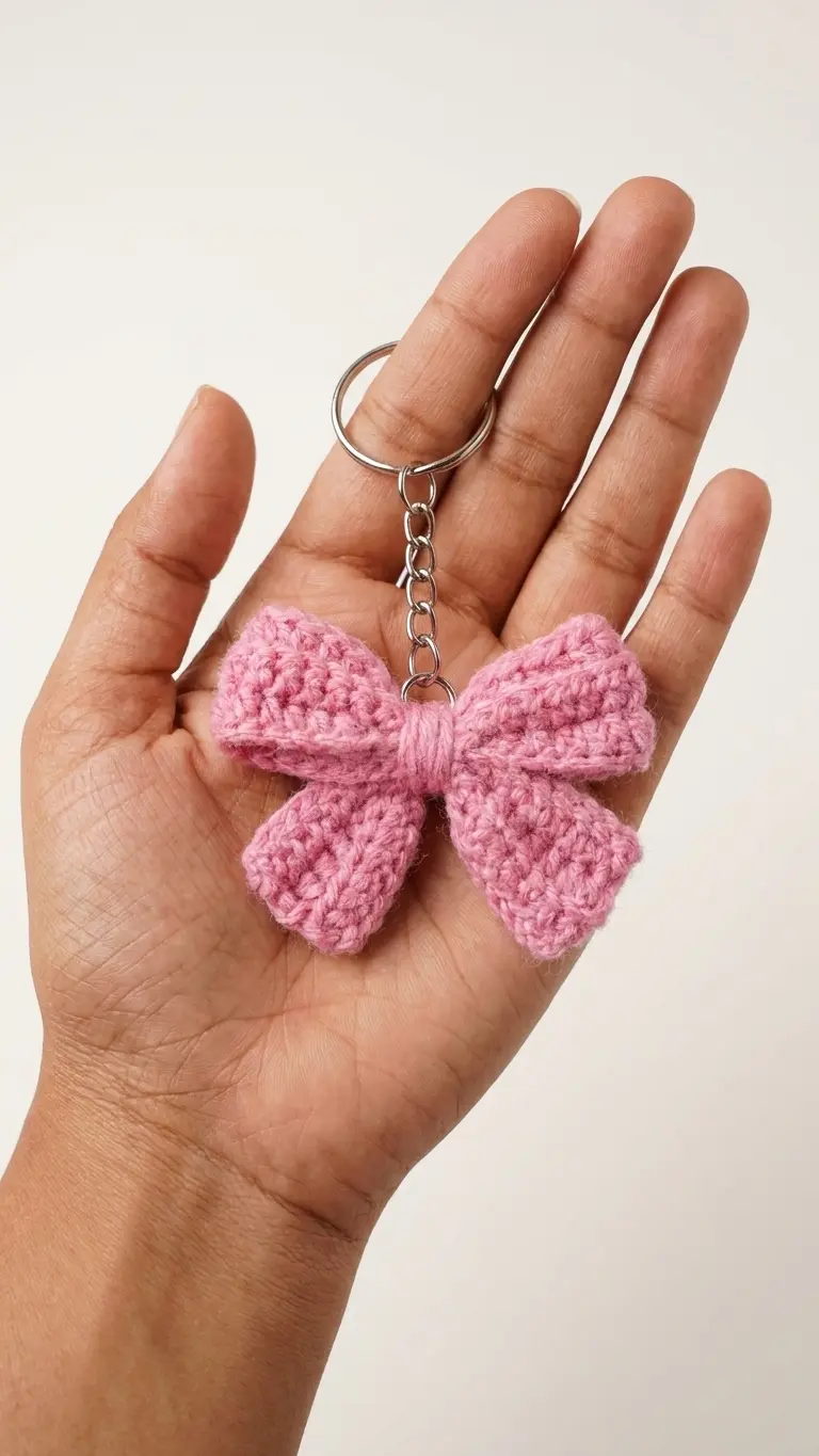 Cute Crochet Bow Keychain side profile