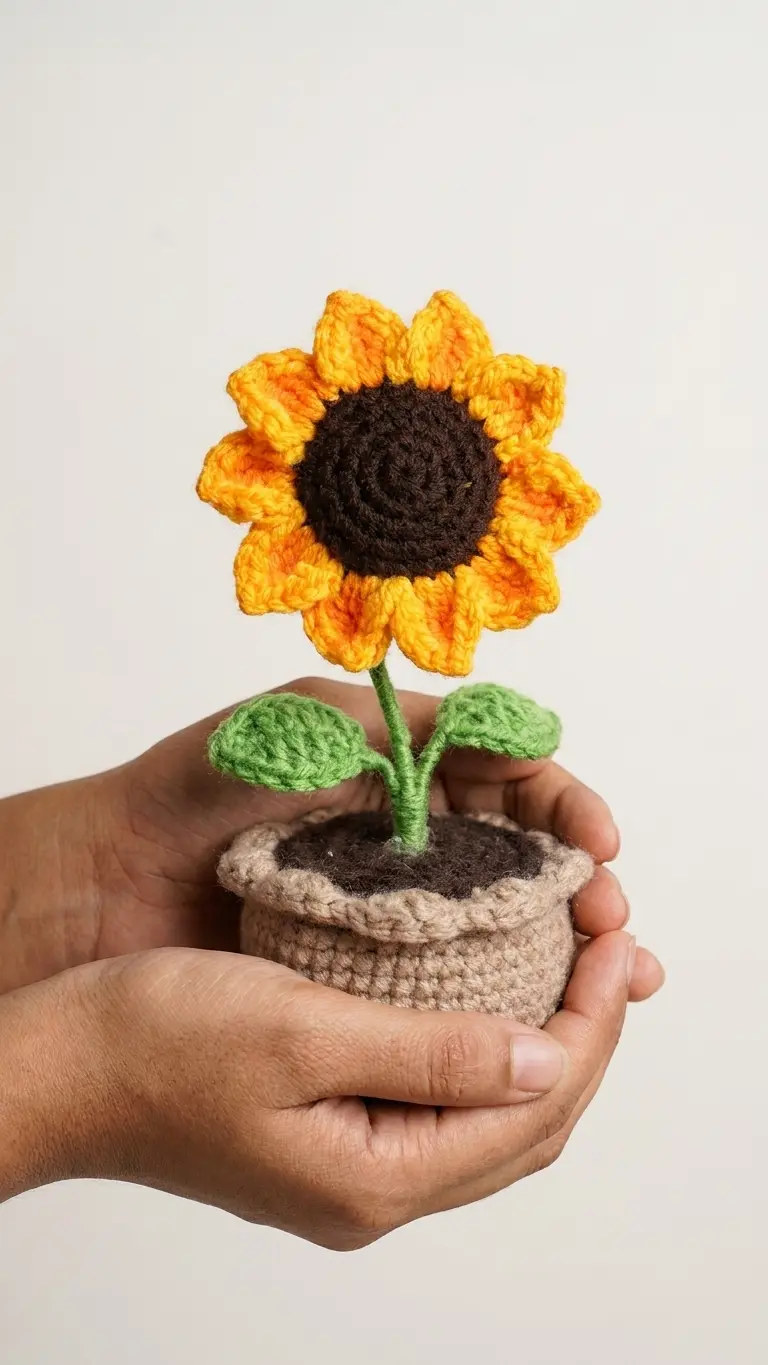 Handmade Crochet Sunflower Pot Arrangement front view