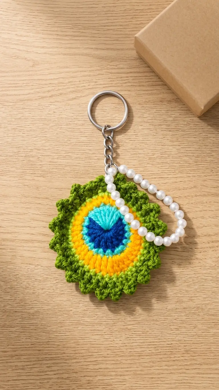 Krishna Mor Pankh Handmade Crochet Keychain front view