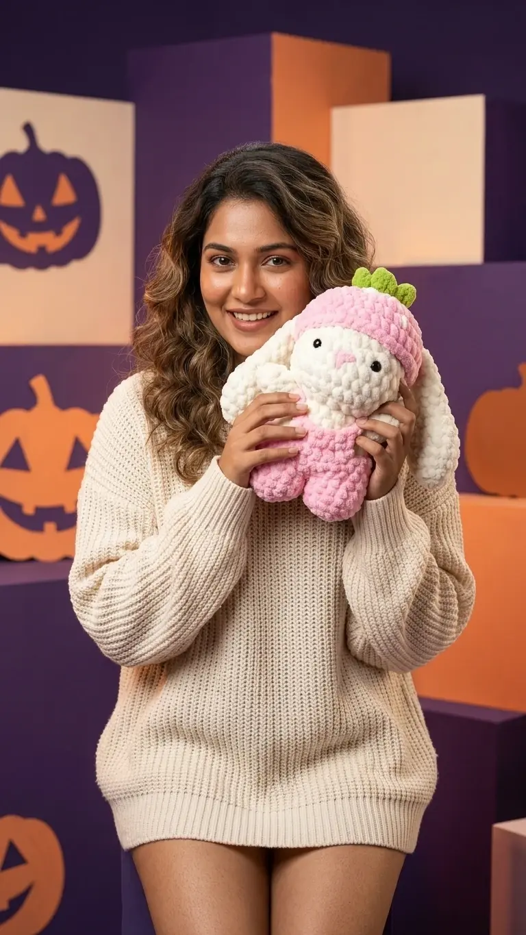 Handmade Crochet Bunny Amigurumi Plush Toy close up details