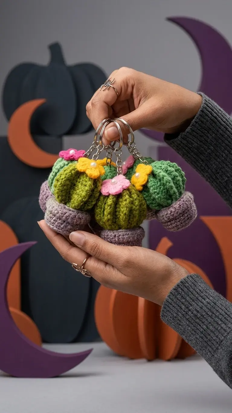 Cactus Crochet Plant Keychain side profile
