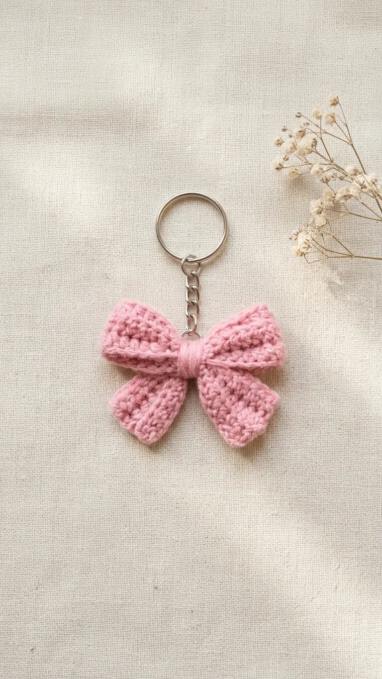 Cute Crochet Bow Keychain front view