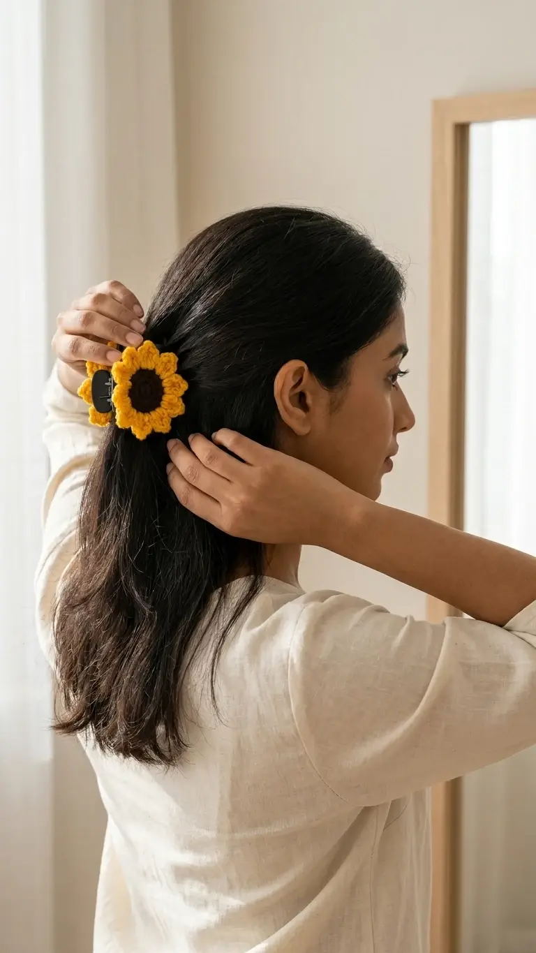 Sunflower Crochet Hair Claw Clip – Handmade Yellow Flower