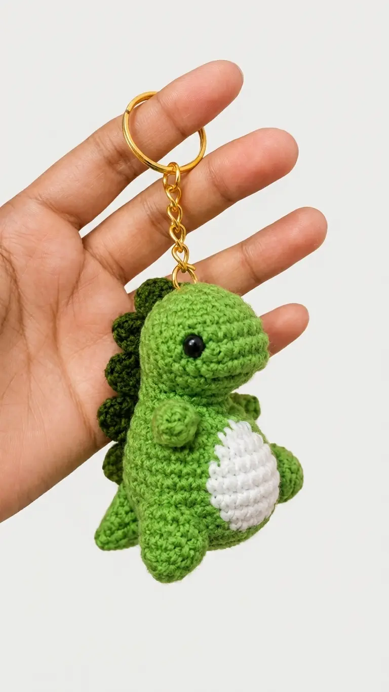 Baby Dinosaur Crochet Animal Keychain front view