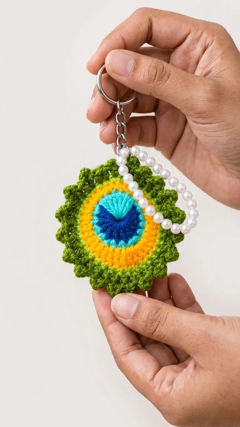 Krishna Mor Pankh Handmade Crochet Keychain side profile