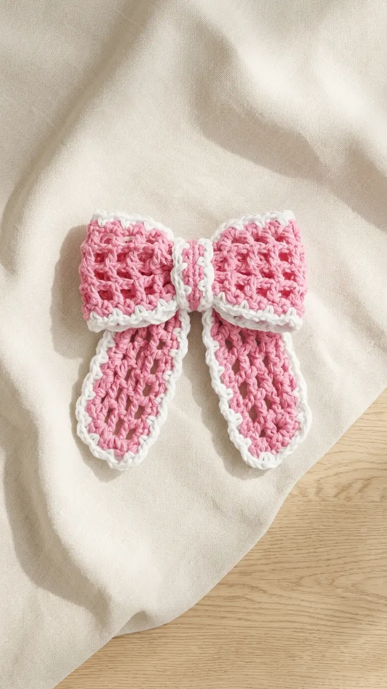 Handmade Crochet Bow Hair Clip front view