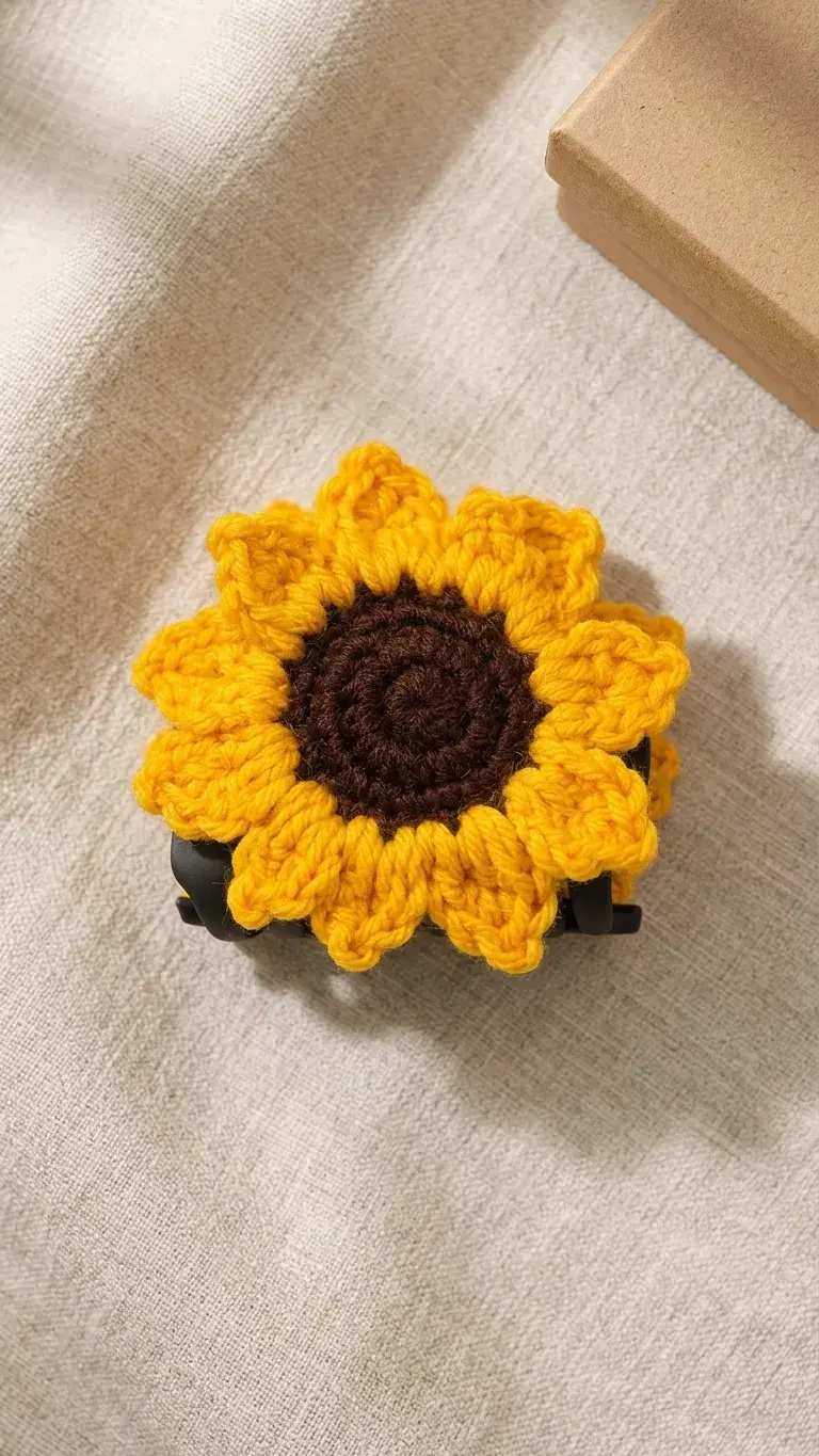 Sunflower Crochet Hair Claw Clip – Handmade Yellow Flower