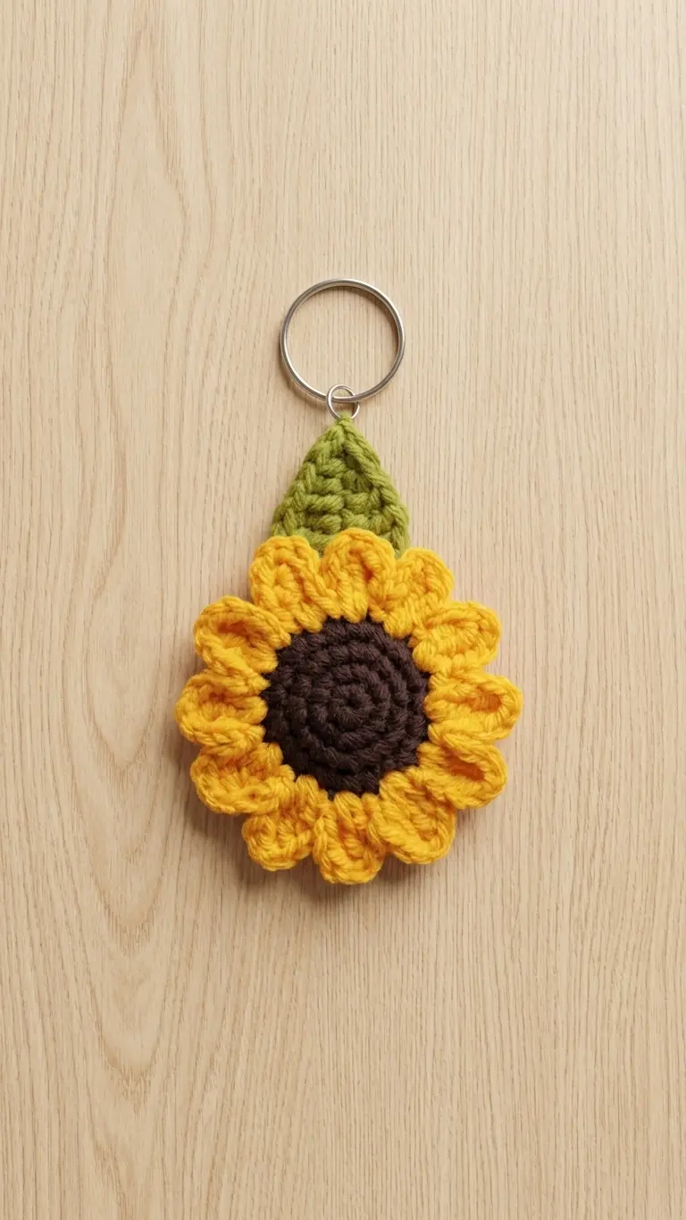 Sunflower Crochet Flower Keychain side profile