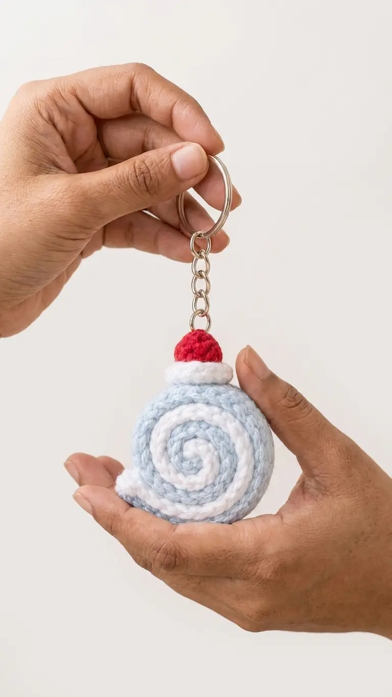 Blue Raspberry Roll Crochet Keychain side profile