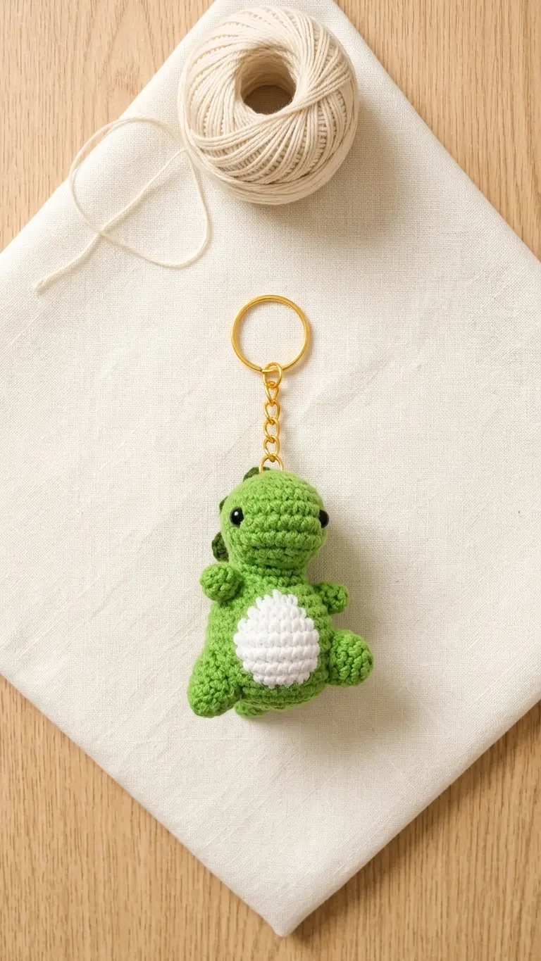 Baby Dinosaur Crochet Animal Keychain side profile